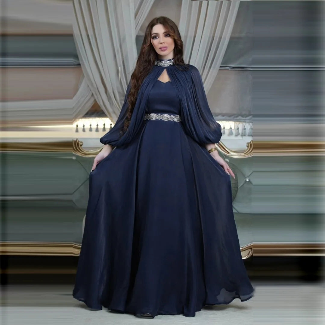 Abayas for Women Muslim Solid Color Stand Collar Shawl Long Sleeve Muslim Abaya Elegant Women's Maxi Dress