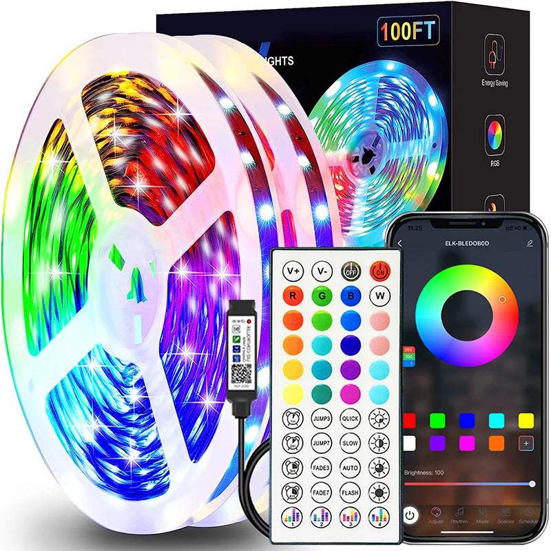 Tira de Luces Led RGB de 1M-40M, luz Led para habitación con Control por aplicación, cinta Flexible, Luces, cinta Led p…