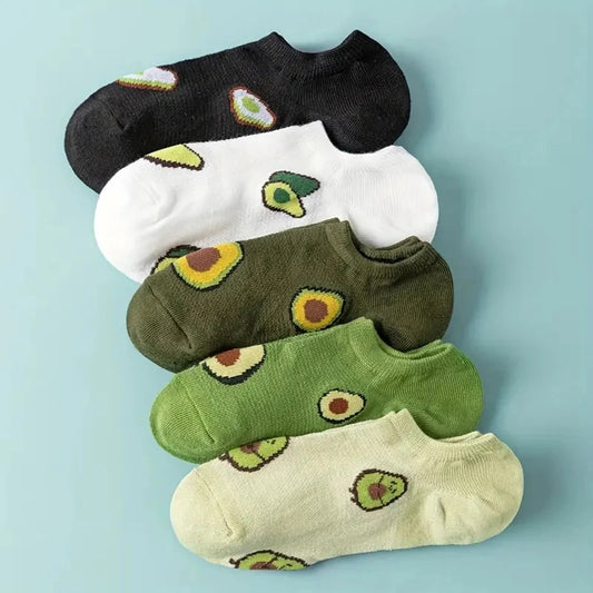 5 pares de calcetines tobilleros de aguacate con dibujos animados, moda fresca, transpirables, cómodos Kawaii para vera…