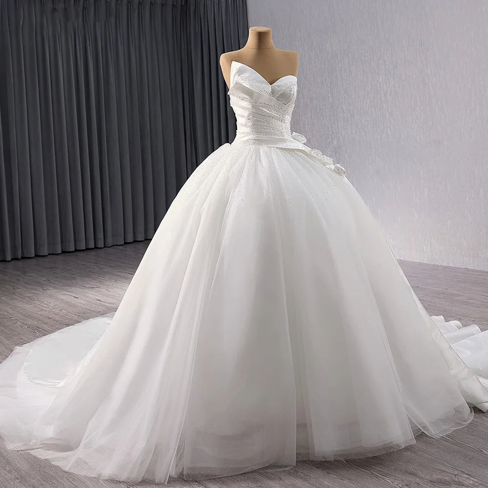 Jancember 241057 Beach Long Tail Satin Fabric Tulle Wedding Ball Gown Dresses