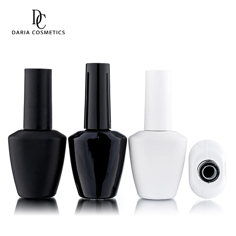 Custom Logo 10ml 13ml 15ml Oval Empty Glass Gel Polish Bottle With Cap and Brush Matte/Glossy Black White