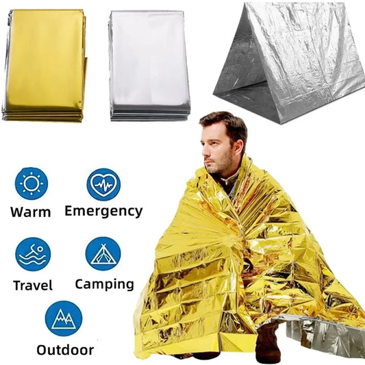 Poncho térmico de emergencia, manta ligera, plegable, resistente al agua, sombrilla a prueba de viento, reutilizable, p…