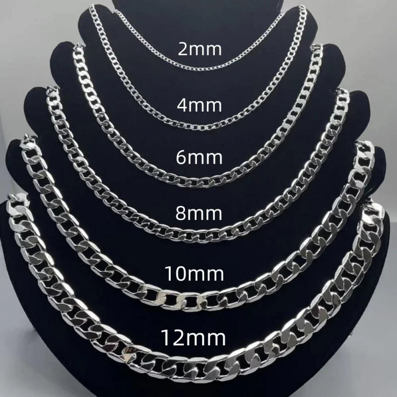 Collar de plata de ley 925 para hombre, 2/4/6/8/10/12MM, 40-75cm, collar de cadena con cierre de langosta, regalos de j…