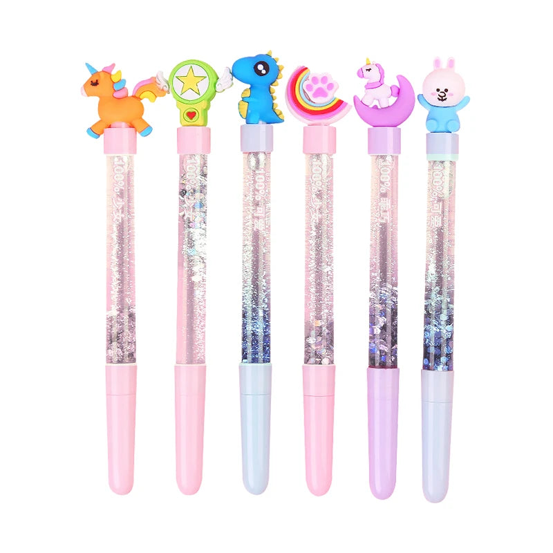 2024 Creative Cute Pens for Girls Cartoon Kawaii Uniicorn Sequin Liquid Sand Glitter Gel Pen
