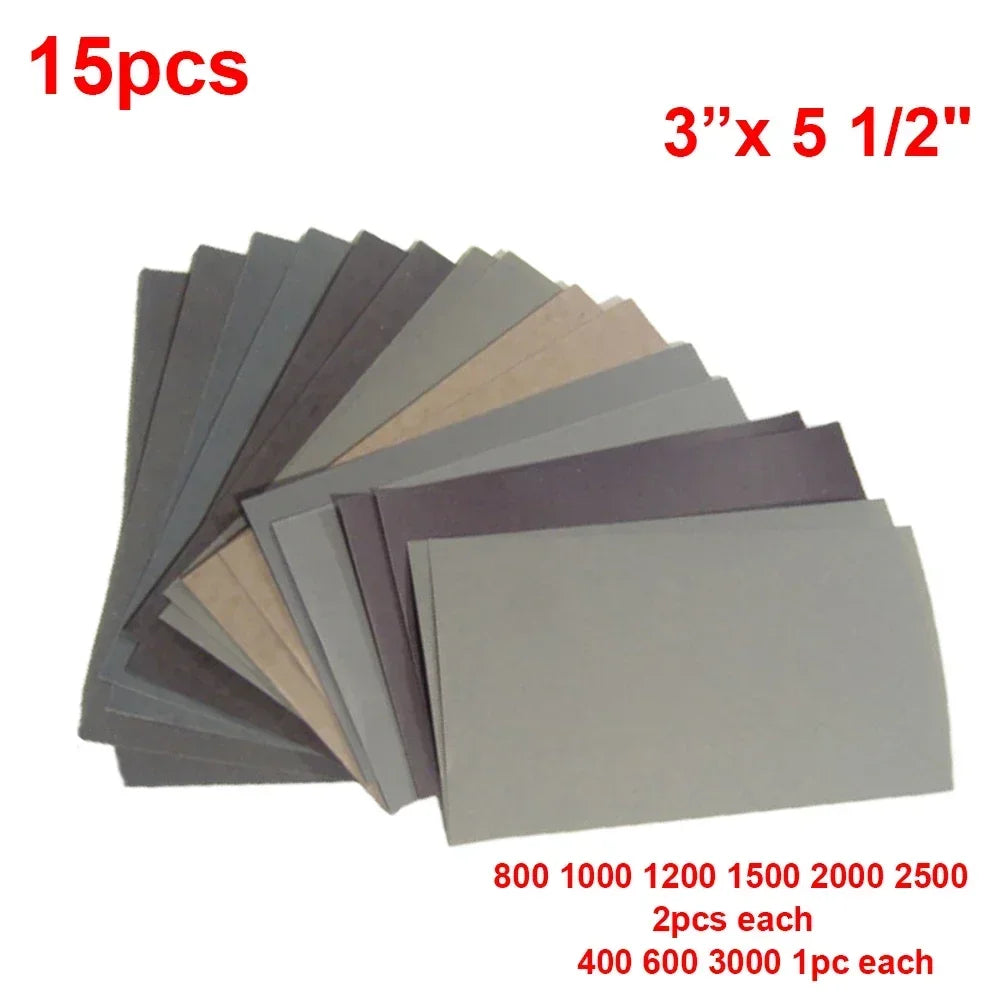 15 unids/set papel de lija 400 600 3000 800 1000 1200 1500 2000 2500 papel de lija de grano herramientas abrasivas de p…