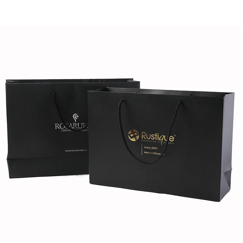 Custom logo Printed Luxury Retail Store Black Color Clothing Jewelry Gift Nail Polish Oil Packaging Art Paper Shopping Bag