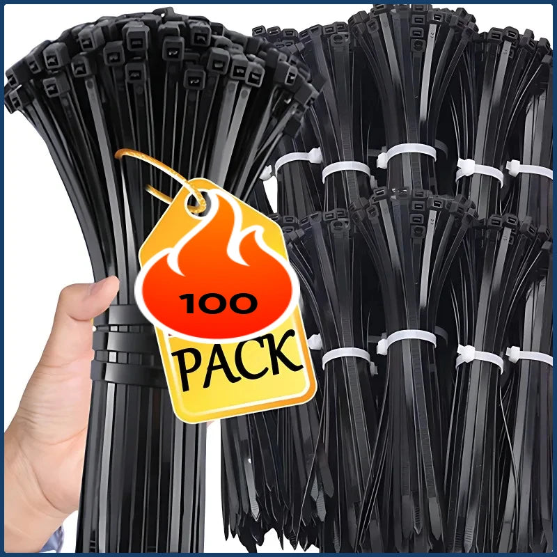 100 Uds. Brida de nailon de plástico autoblocante, correa de sujeción negra, juego de bridas para cables, anillo de suj…