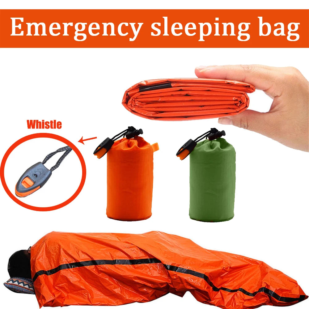 Saco de dormir portátil impermeable para supervivencia de emergencia, equipo de acampada Edc para exteriores, saco térm…