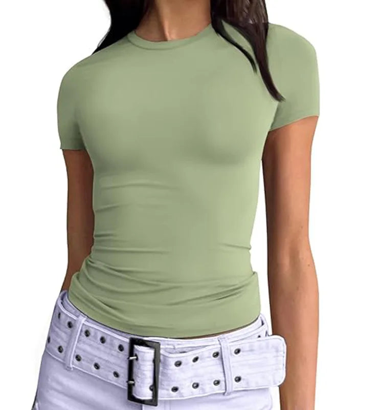 OEM Customized Logo Design Women's Pullover T-Shirt Hot Girl Slim Top Fashion for Autumn/Winter High-Grade Milk Silk