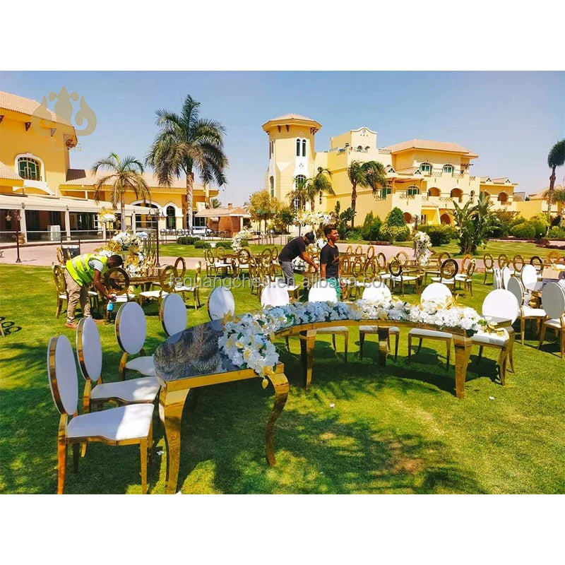 Factory Direct Sale Event Furniture Stackable Stainless Steel Gold Hotel Banquet Event Wedding Chair
