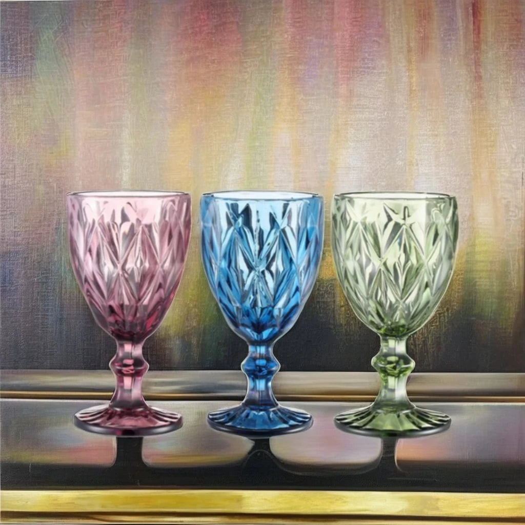Luxury Design Elegant Embossed Hand Blown Lead Free Durable Glass Wine Goblets for Weddings Home Decor -Customizable