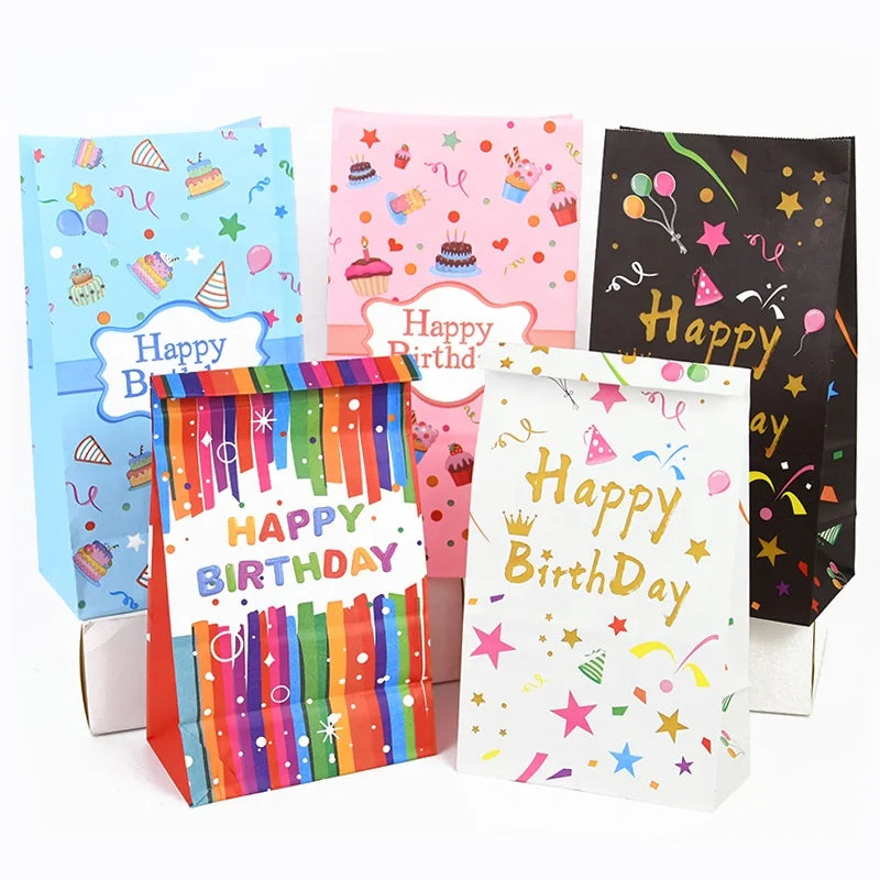 Happy Birthday Paper Candy Stand up Bag Cookie Gift Packaging Bags for Kids Happy Birthday Party Decor Supplies
