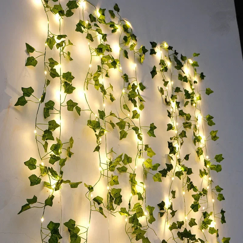 Guirnalda de luces para decoración del hogar, guirnalda de luces con batería para árbol de Navidad, vid Artificial, hoj…