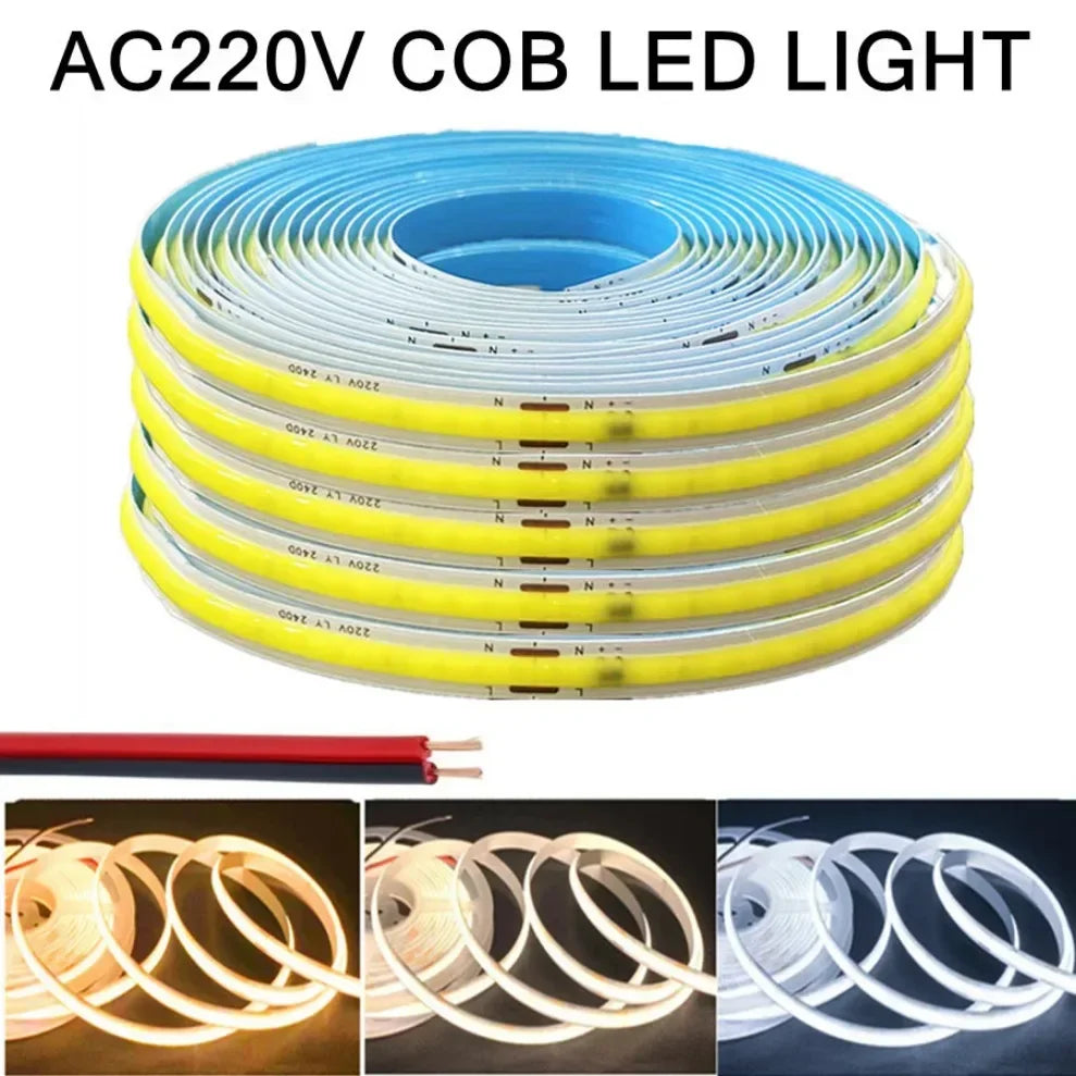 Tira de luces LED COB de 220V, cinta de luces Flexible IC inteligente, sin necesidad de controlador, alto brillo, 240 L…