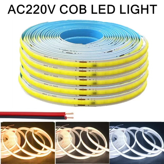 Tira de luces LED COB de 220V, cinta de luces Flexible IC inteligente, sin necesidad de controlador, alto brillo, 240 L…