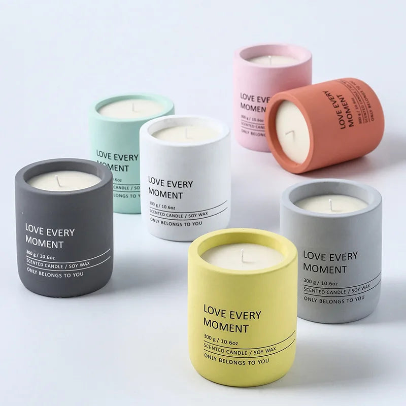Best Selling Custom Printed Cylinder Colorful Cement Candle Jar Concrete Container Candle Vessel