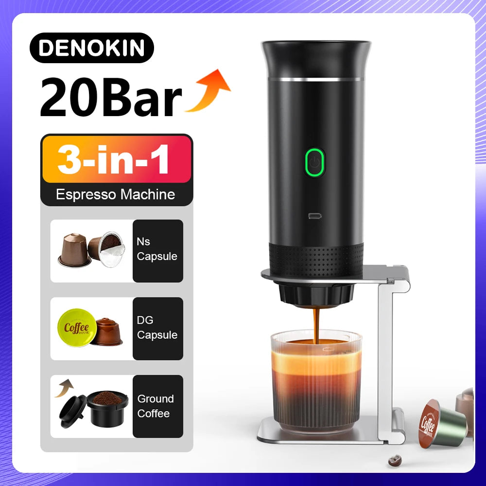 Cafetera Espresso portátil eléctrica inalámbrica para coche y hogar, cafetera para acampar, cafetera de viaje en polvo…