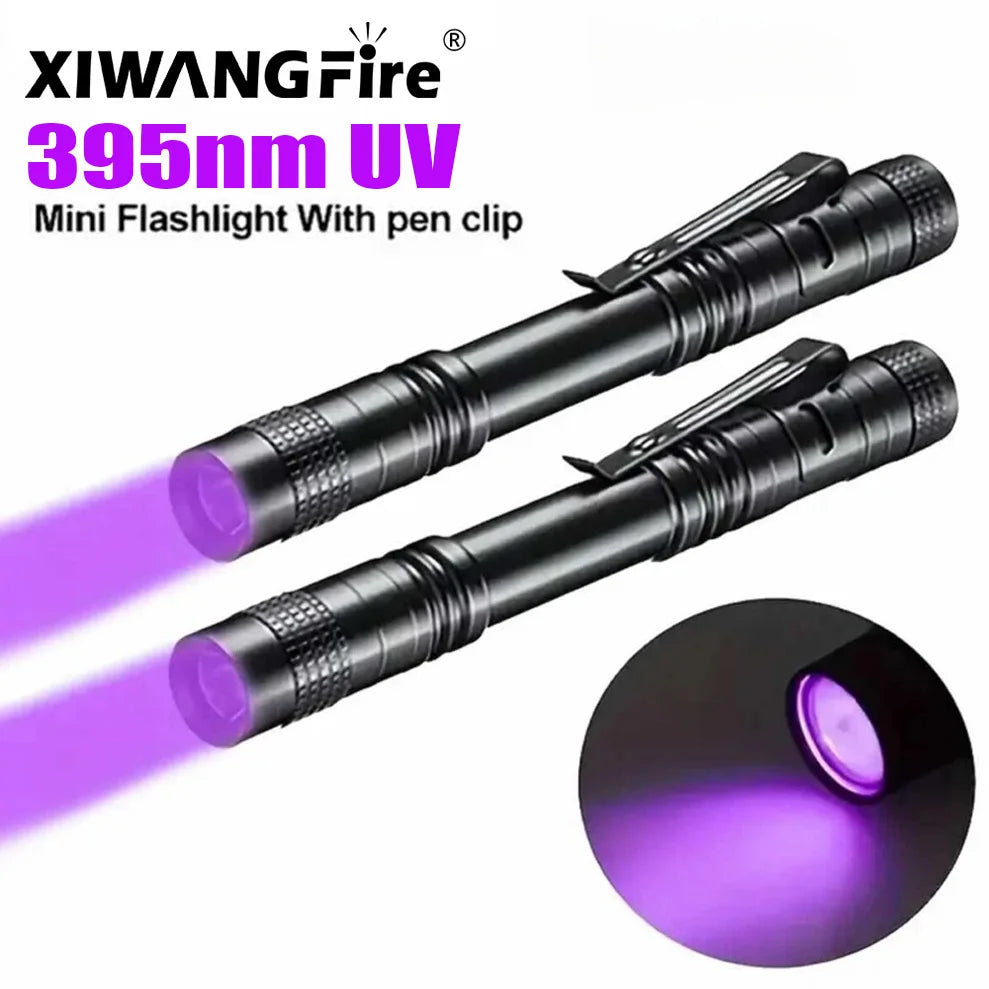 Linterna UV de 395nm, antorcha ultravioleta con Clip para bolígrafo, baterías AAA portátiles, luz violeta usada, Detect…