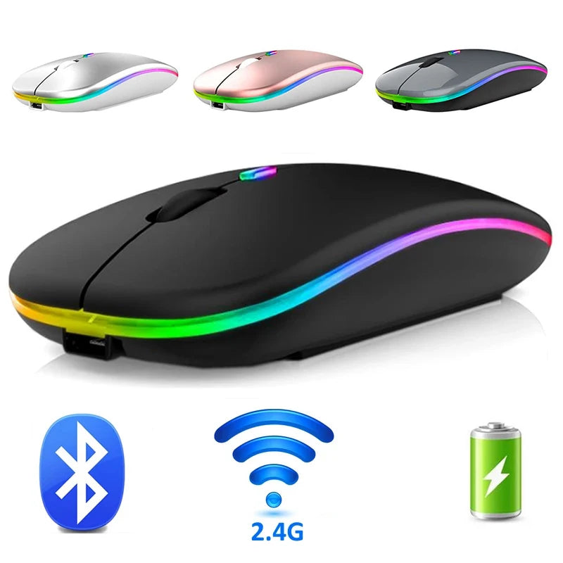 Ratón inalámbrico Bluetooth 2,4G modos duales ratones recargables RGB ergonómico silencioso clic ratón para PC ordenado…