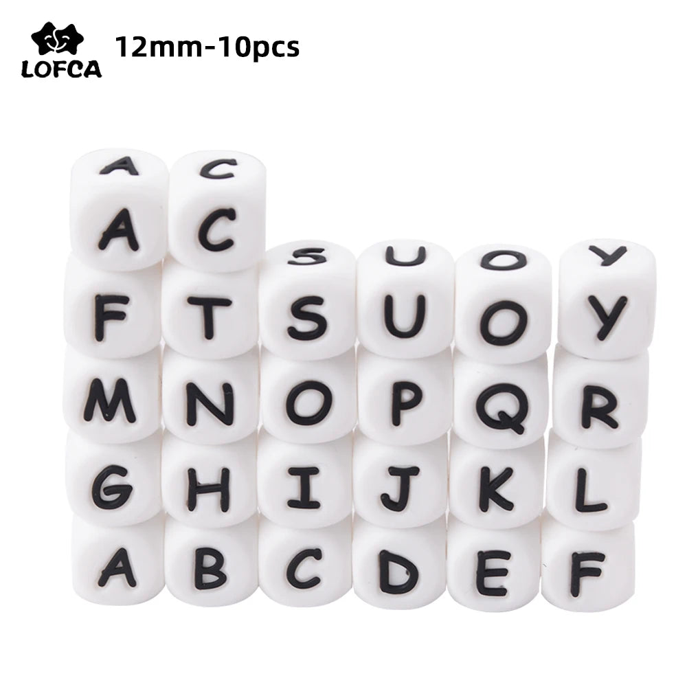 LOFCA, 10 Uds., 12MM, cuentas de letras de silicona, accesorios de joyería DIY para hacer pulseras, cuentas del alfabet…