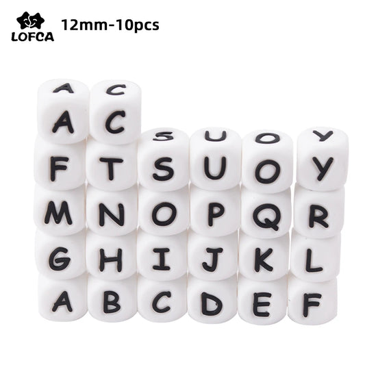LOFCA, 10 Uds., 12MM, cuentas de letras de silicona, accesorios de joyería DIY para hacer pulseras, cuentas del alfabet…