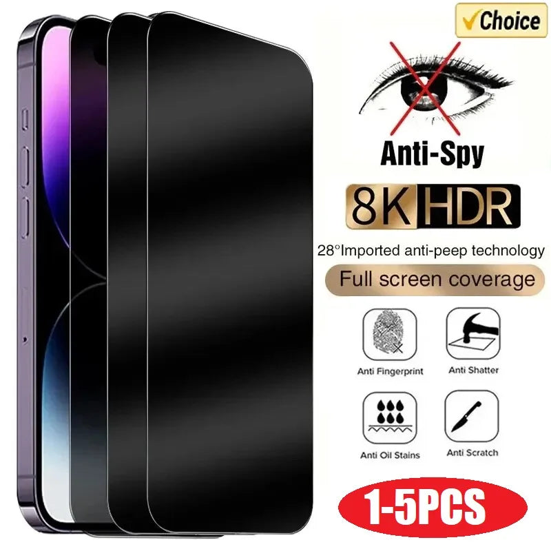 1-5PCS Vidrio antiespía para iPhone 15 14 13 12 11 Pro Max Mini X XS XR 7 8 6 Plus Protector de pantalla de privacidad…