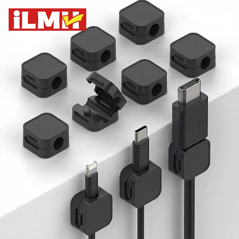 iLMH No magnético y resistente ​ Clips para Cables, Organizador Adhesivo Ajustable para Cables Debajo del Escritorio, p…