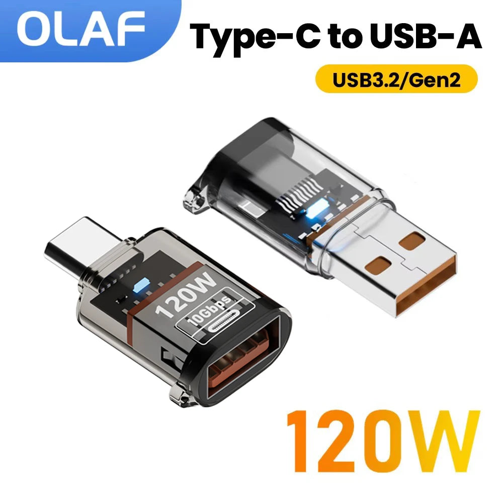 Olaf 120W tipo C a USB A OTG adaptador USB 3,2 a tipo C conector de carga rápida para iPhone 15 16 Macbook iPad Huawei…