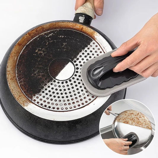Esponja mágica de esmeril, cepillo, borrador de limpieza, cocina, baño, óxido, herramientas de limpieza descontaminantes fuertes con mango, herramientas para el hogar