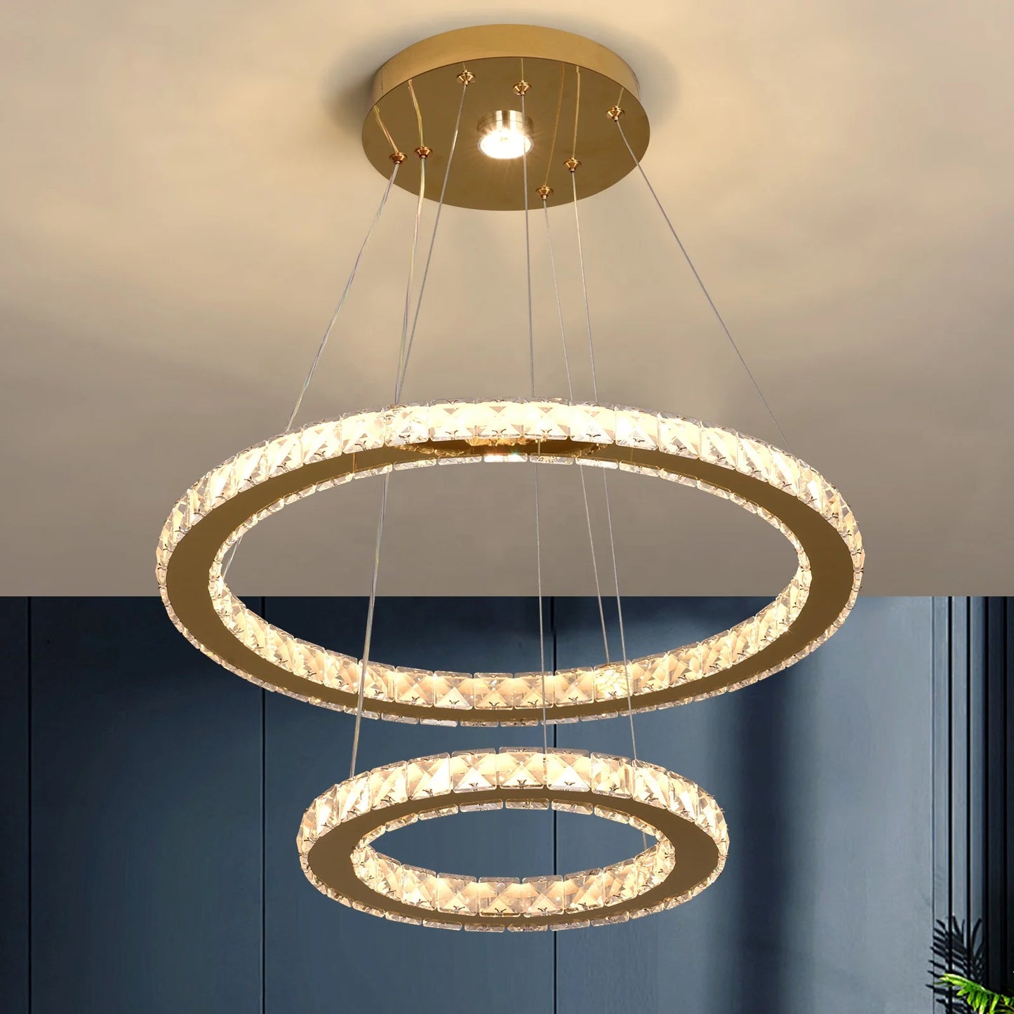 Modern Luxury 2 Rings Circle Chandelier Pendant Light Loft Apartment Crystal Ceiling Chandelier Lamp Manufacturer