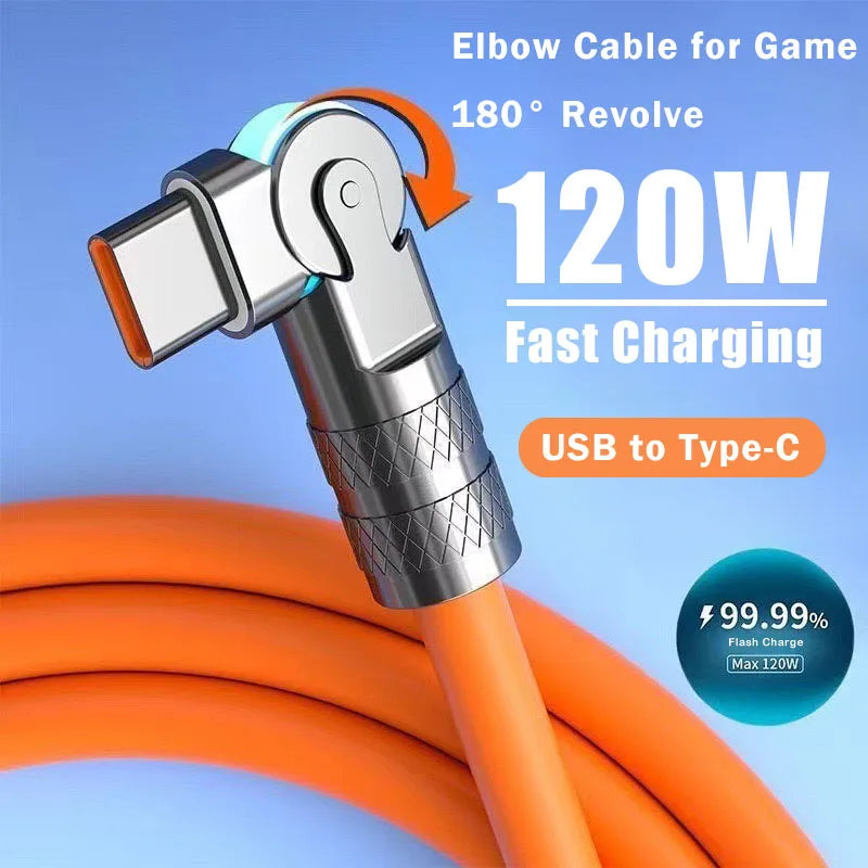 Cable USB tipo C de carga rápida de 120W 7A Cable de codo de rotación de 180 grados para juegos para Xiaomi Redmi Honor…