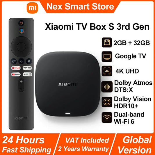 Nuevo Xiaomi TV Box S 3rd Gen, Smart Android TV Box 4K UHD reproductor multimedia, Dolby Vision HDR10 + asistente de Go…