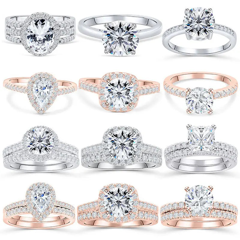 Jewelry Suppliers Luxury 925 Silver Jewelry Wholesale Engagement Wedding Rings Bling Round Zircon Bridal Wedding Ring
