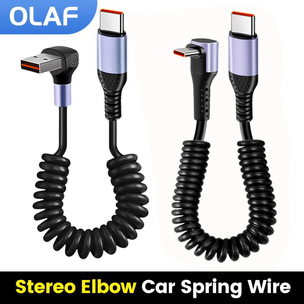 Cable tipo C a tipo C de 66W y 100W para iPhone 15, Huawei, Xiaomi, Samsung, Cable de resorte para coche, Cable USB C c…