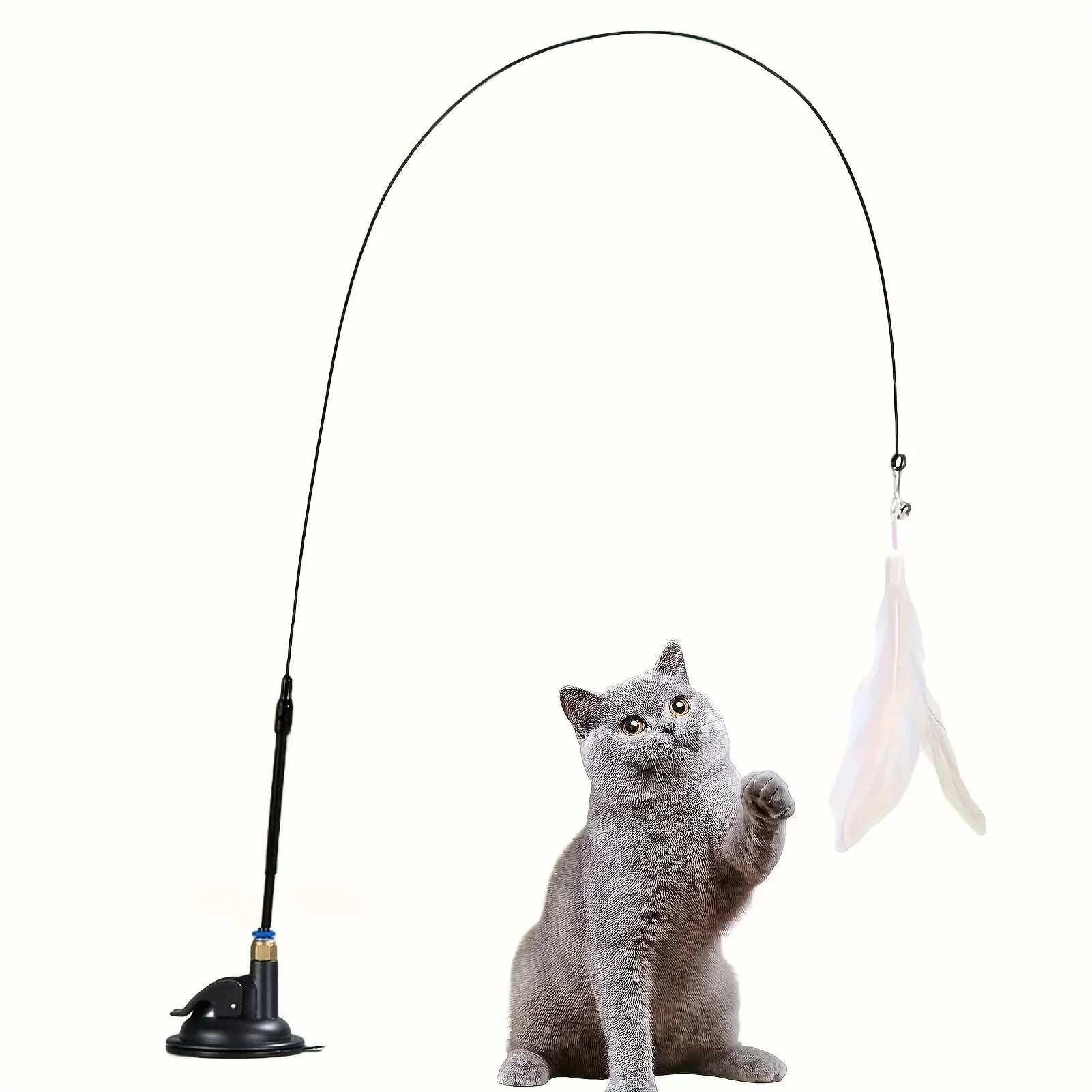 Juguete Teaser para gatos-Campana interactiva y varita de plumas-poste de ventosa larga para aventuras de tiempo de jue…