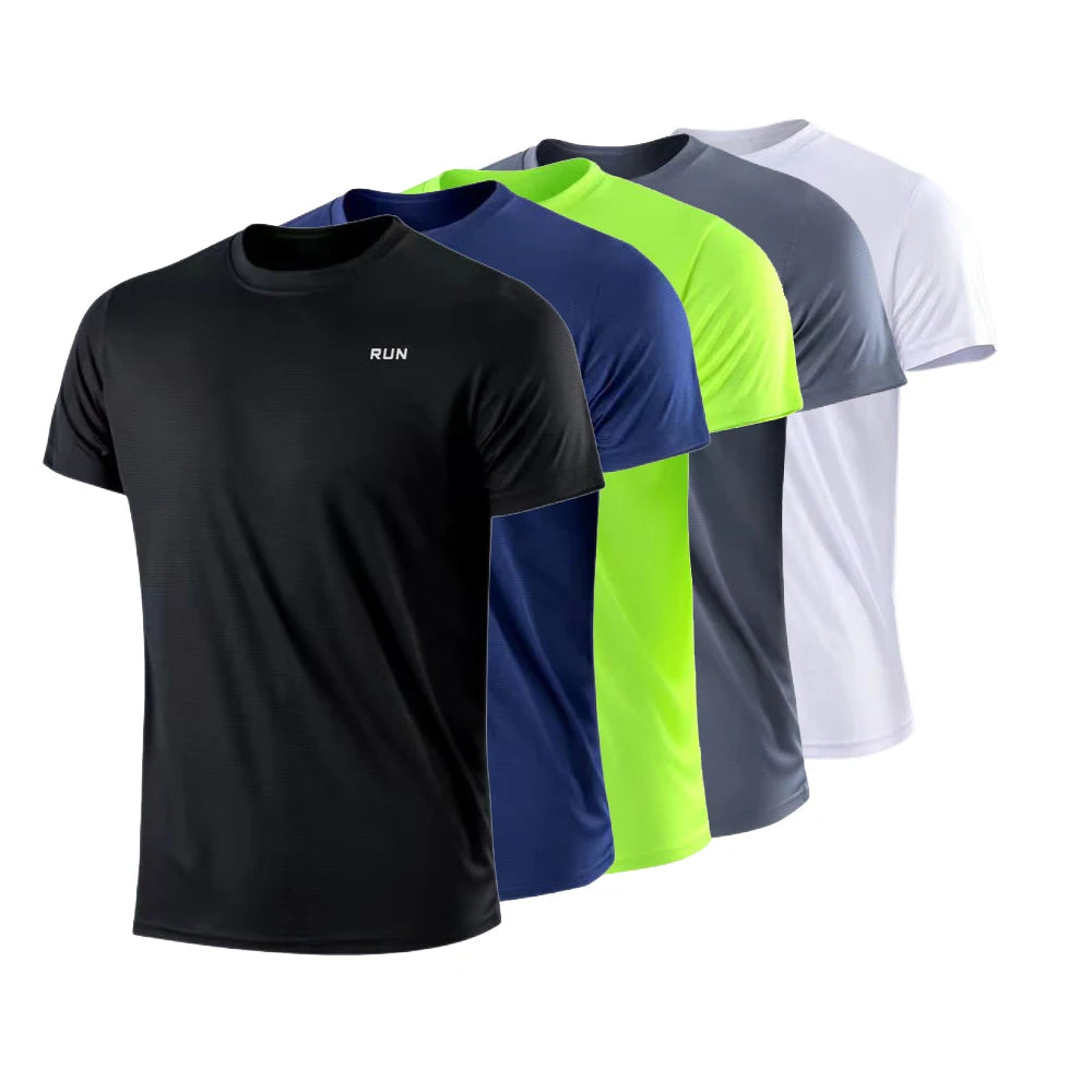 Camiseta de manga corta de secado rápido para hombre, camisa deportiva de gimnasio para correr, absorbe la humedad, cue…