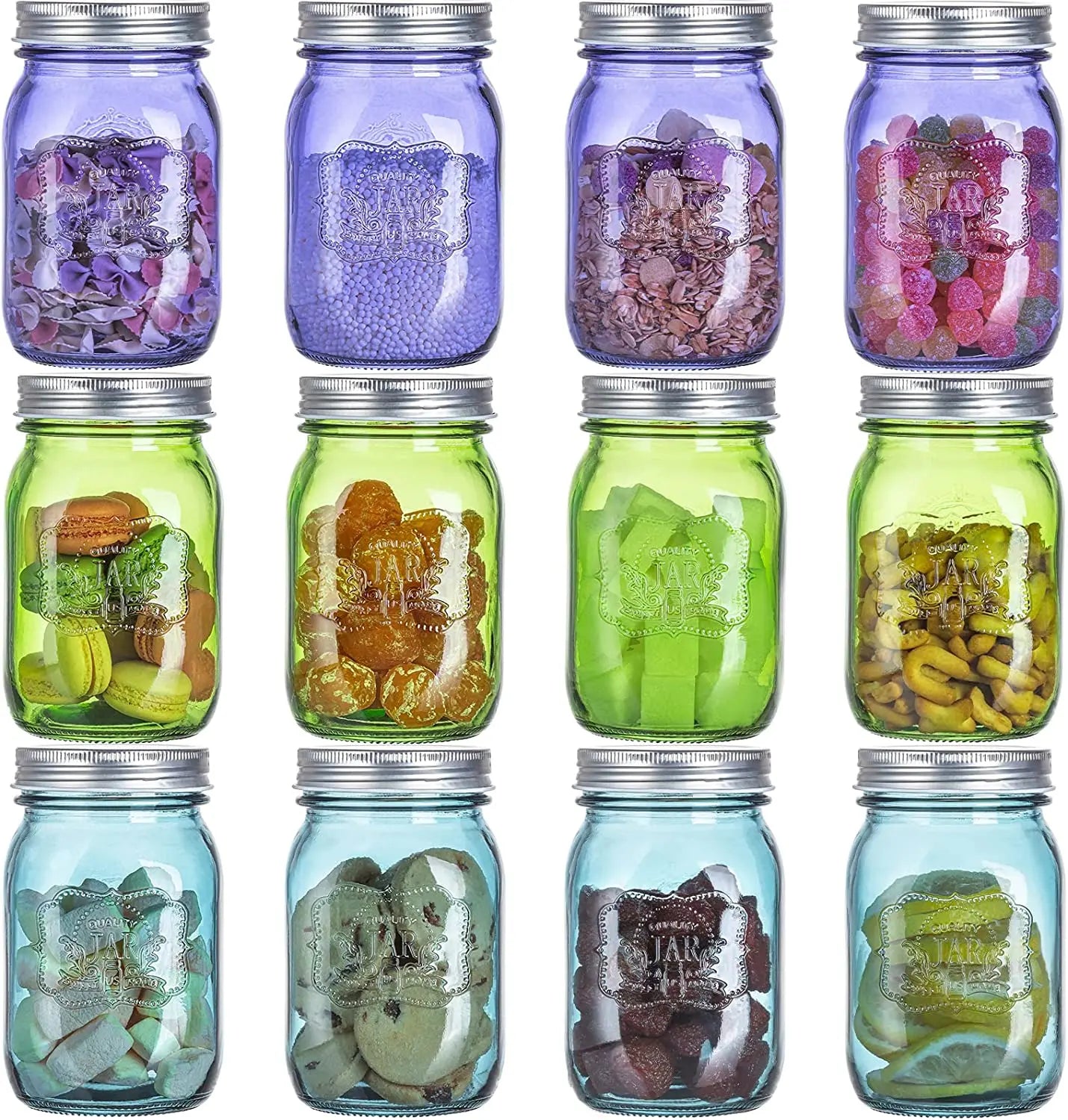 16oz Colorful Airtight Metal Lid Mason Jar Glass Storage Jars for Kitchen for DIY Crafts & Present Giving Food Storage Container