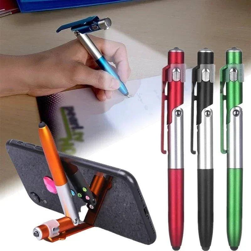 Bolígrafo multifunción 4 en 1 con luz LED, soporte plegable para teléfono, lectura nocturna, escritura, lápiz, oficina,…