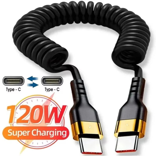 PD 120W tipo C a tipo C Cable 5A carga rápida USB C Cable cargador de coche de resorte para iPhone 15 Series Xiaomi 12…