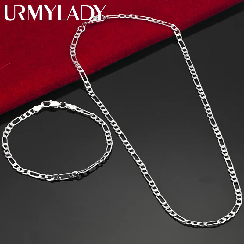 Noble nuevo llega Plata de Ley 925 cadena de 4MM para hombres mujeres pulsera collar conjunto de joyería señora regalos…