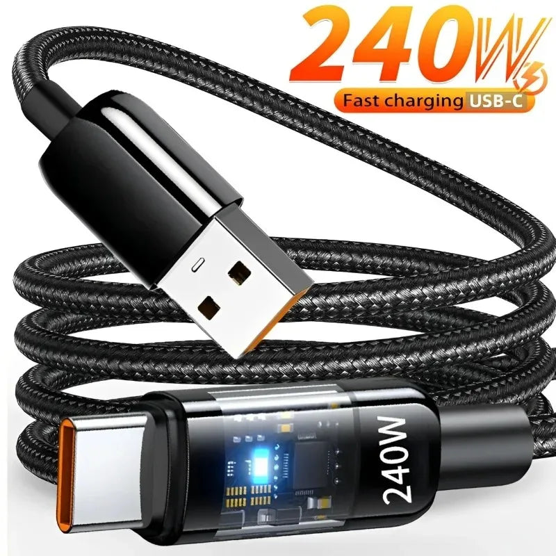 Cable de carga súper rápido USB a tipo C, 240W, QC 3,0, para Samsung, Xiaomi, Huawei, OPPO, pantalla Digital LED, carga…