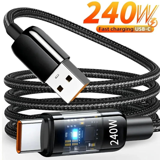 Cable de carga súper rápido USB a tipo C, 240W, QC 3,0, para Samsung, Xiaomi, Huawei, OPPO, pantalla Digital LED, carga…