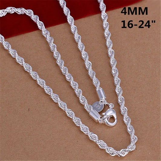 16-24 pulgadas para mujeres y hombres hermosa moda 925 Color plata encanto 4MM cuerda cadena collar ajuste colgante joy…