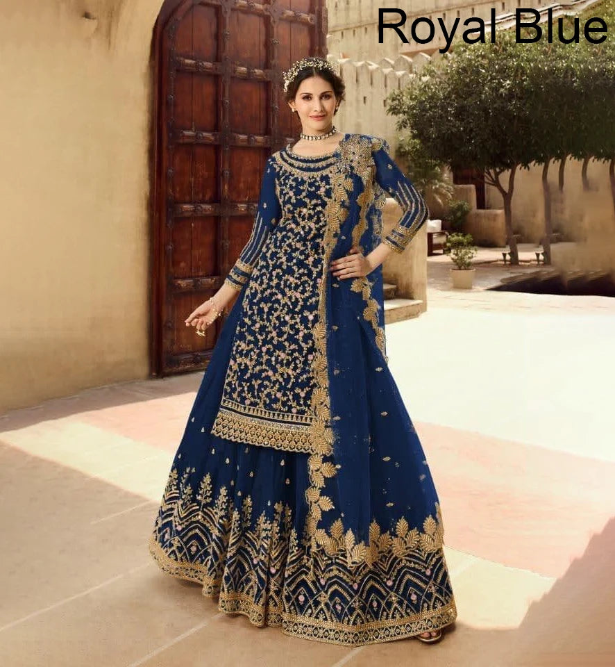 Hot Selling Traditional Indian Pattern Soft Net Embroidery Work Suit Long Gown With Designer Dupatta for Women Party Wear Dress