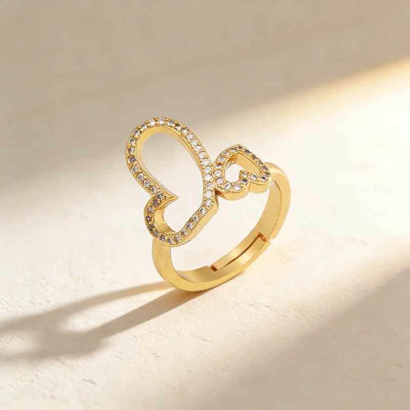 QIKU Heart Shape Hollow Out Adjustable Opening Ring Women Wedding Jewelry Copper Zircon Accessories Wholesale Price Dropshipp