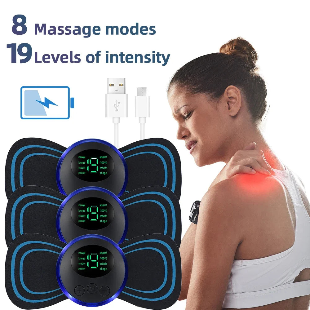 Masajeador eléctrico de cuello EMS, Estimulador de masaje muscular, instrumento de baja frecuencia, parches para espald…