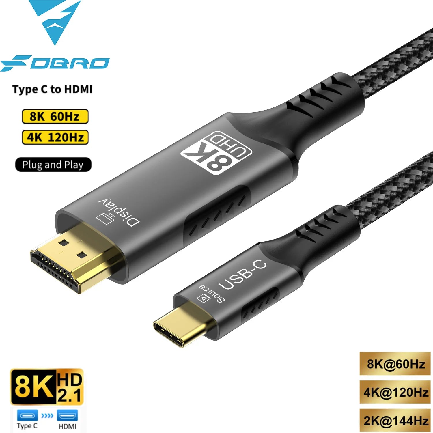 Cable USB C a HDMI 8K @ 60Hz 4K @ 120Hz Cable HDTV Compatible tipo C a HDMI para convertidor de TV MacBook Air iPad USB…