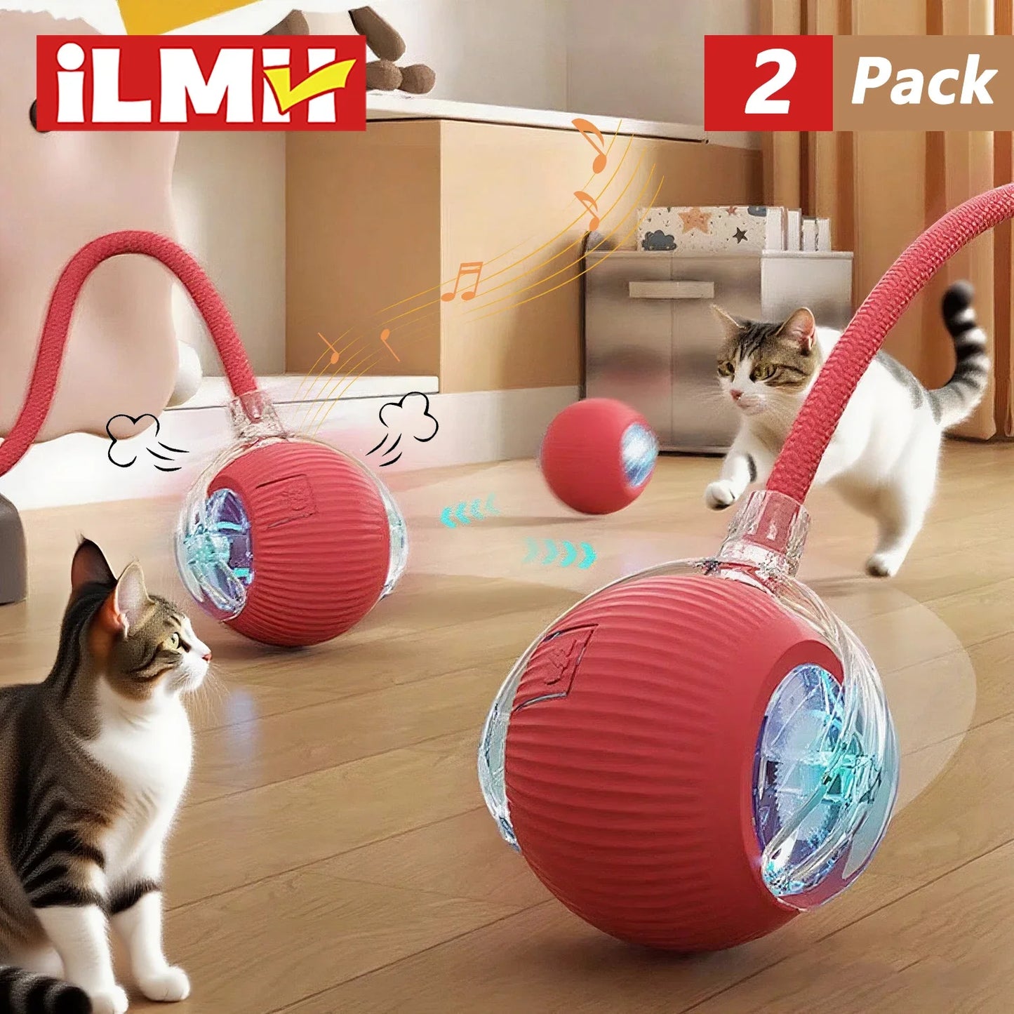 iLMH 1/2 PCS Juguete Interactivo para Gatos, Pelota Rodante Automática con Cola de Imitación, Juguete Eléctrico Intelig…
