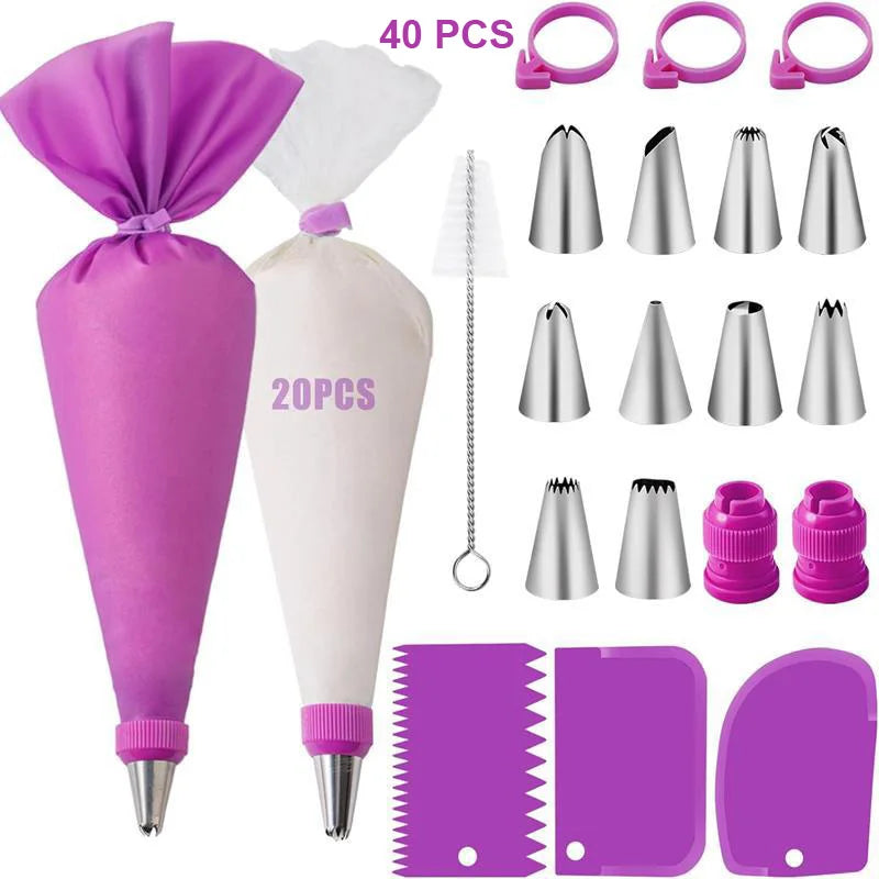 Juego de bolsas y puntas de silicona para tuberías, Kit de decoración DIY para pasteles con boquilla de acero inoxidabl…