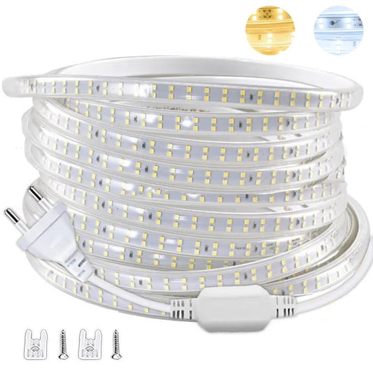 Tira de luces Led de 220V, 1-30m con enchufe europeo 2835, cinta de luz Flexible, cinta Led impermeable para el hogar,…